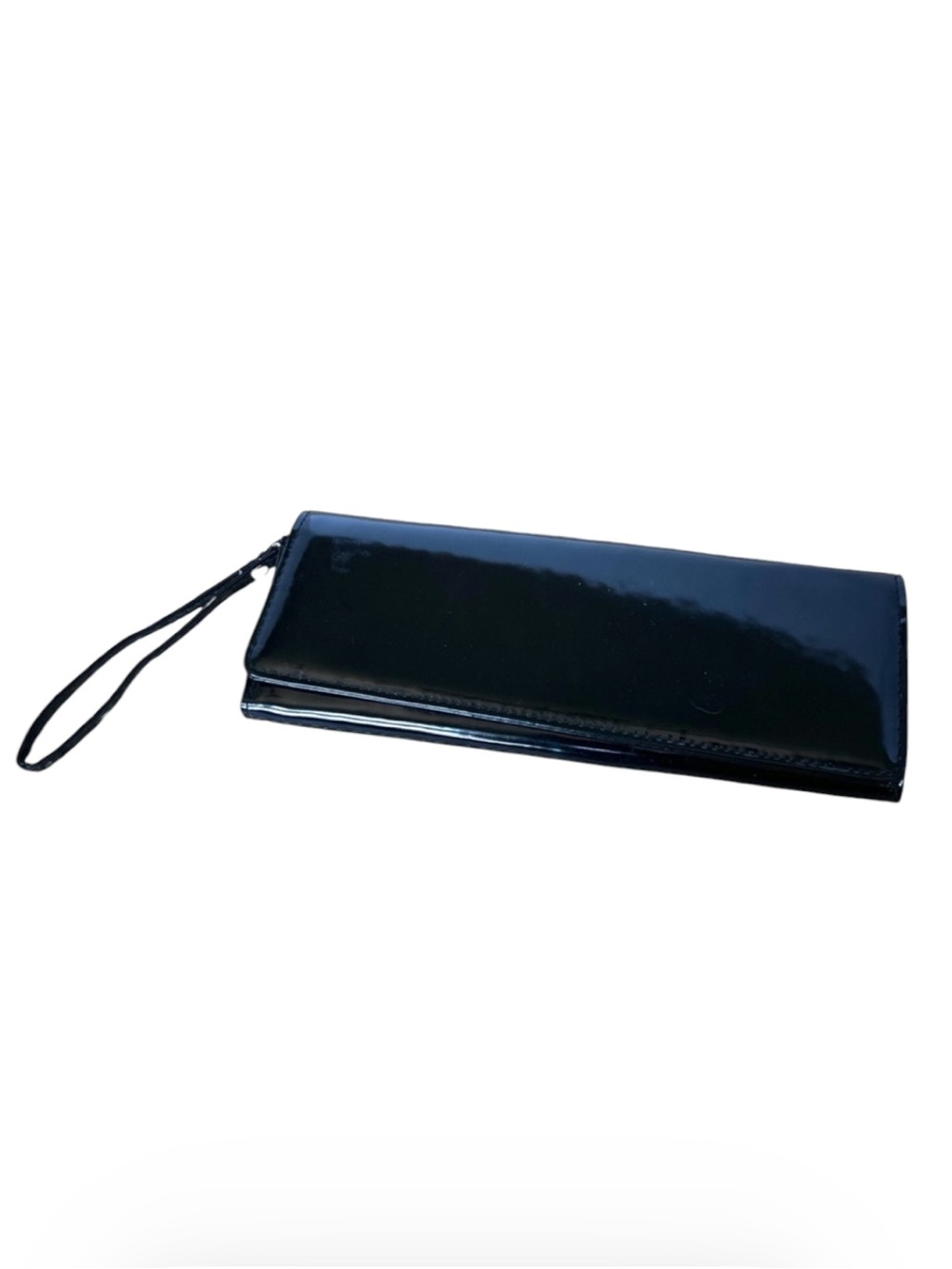 Nordstrom vintage black patent leather wristlet clutch corporate goth minimalist